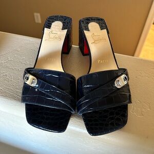 Christian Louboutin Lock Art 55 croc-effect leather mules Sandals worn twice